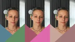 Młoda kobieta z okularami na głowie, w trzech ujęciach. Jej wyraz twarzy sugeruje zgaszone lato, a chłodne lato w tle.