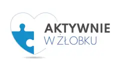 Niebieski element puzzla w kształcie serca z napisem "AKTYWNIE W ŻŁOBKU". Dofinansowanie do żłobka ułatwia rodzicom powrót do pracy.