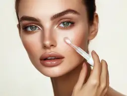 Kwas hialuronowy można łączyć z witaminą C dla lepszego nawilżenia i rozświetlenia skóry. Modelka aplikuje produkt na policzek.