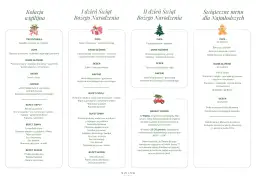 Menu świąteczne: kolacja wigilijna, I i II dzień Bożego Narodzenia, oraz menu dla dzieci. Sprawdź, ile kosztuje kolacja wigilijna w restauracji.