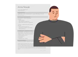 Ilustracja przedstawia fragment CV i zmartwionego mężczyznę.