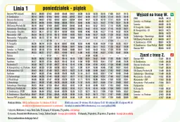 Rozkład jazdy autobusów linii 1 na trasie Miechów - Kraków na dni robocze.