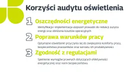 Korzyści audytu oświetlenia: oszczędności energetyczne, lepsze warunki pracy i zgodność z regulacjami.