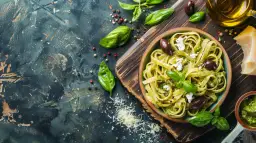 Smaki Grecji: makaron z pesto, fetą i oliwkami - przepis