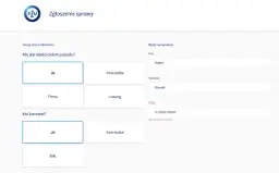 Formularz PZU: jak zgłosić szkodę. Wybierz swoją rolę i wpisz dane: imię Adam, nazwisko Nowak, PESEL.