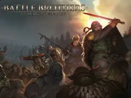 Zacięta bitwa w grze Battle Brothers. Zbrojni wojownicy walczą z potworami, łucznicy celują, a miecz lśni w słońcu.