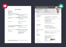 Zdjęcie przedstawia przykładowe CV architekta Damiana Kędzierskiego z elementami graficznymi.