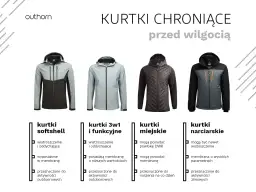 Cztery kurtki Outhorn: softshell, 3w1, miejska i narciarska. Kurtki narciarskie mogą być nawet wodoszczelne, zapewniając ochronę przed wilgocią.