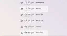Wzór harmonogramu dnia ślubu: fotograf przybywa o 13:15, sesja zdjęciowa o 13:30, zdjęcia z rodziną o 14:30, z gośćmi o 14:45, limuzyna o 15:00, przybycie do kościoła o 15:30.