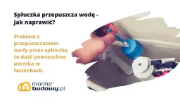 Dłoń reguluje mechanizm spłuczki, gdy spłuczka przepuszcza wodę. Naprawa tej powszechnej usterki w łazience.