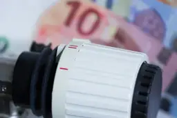 Termostat grzejnika obok banknotów 10 euro. Czy to grzejnik olejowy czy na podczerwień, ogrzewanie kosztuje.