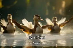 Trzy kaczki w locie, rozbryzgujące wodę. Sny o małych kaczkach mogą oznaczać nowe początki.