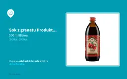Butelka soku z granatu z etykietą przedstawiającą owoce granatu.