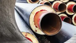 Izolowane rury CO z przekrojem pokazującym izolację i wewnętrzną rurę.