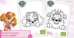 Paw Patrol Malen nach Zahlen Vorlagen für Kinder mit Skye und anderen Charakteren.