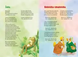Żaba w wierszu "len brzechwa wiersz" leży w hamaku, a obok niej wiersz o kurach.