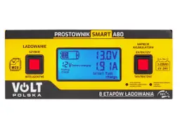 Prostownik Volt Smart A80 pokazuje, ile prądu pobiera prostownik do akumulatora: 1.9A.