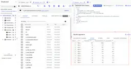 Widok eksploratora danych Google Cloud z zapytaniem SQL, które pobiera dane z BigQuery, prezentując wyniki w tabeli.