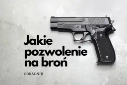 Pistolet na szarym tle z napisem "Jakie pozwolenie na broń".