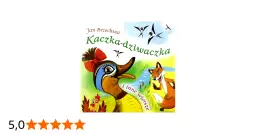 Okładka książki "Kaczka-dziwaczka i inne wiersze" Jana Brzechwy. Wesoła kaczka z kokardą, lis i kurka na tle rzeki i nieba.