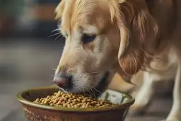 Złoty retriever zajada się karmą z miski. Czy pies może jeść kuskus? To pytanie nurtuje wielu właścicieli czworonogów.
