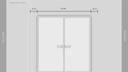 Schematyczne okno z zaznaczonymi wymiarami: 30 cm od ściany do krawędzi okna. Podpowiada, jak dobrać rozmiar karnisza.