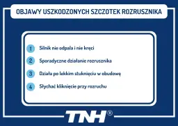 Objawy uszkodzonych szczotek rozrusznika w aucie: silnik nie odpala, sporadyczne działanie, działa po stuknięciu, słychać kliknięcie.