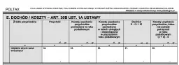 Fragment formularza podatkowego PIT z nagłówkami: "Źródło przychodów", "Przychód", "Koszty uzyskania przychodów", "Dochód".