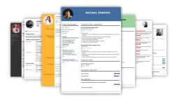 Kilka przykładów profesjonalnych CV z różnymi sekcjami i elementami graficznymi.