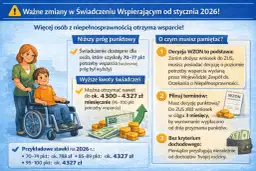 Ważne zmiany w świadczeniach dla niepełnosprawnych od 2026 r. Niższy próg punktowy, wyższe kwoty wsparcia, nawet 4327 zł miesięcznie.