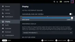 Ustawienia Steam: zakładka Wyświetlanie. Tutaj możesz zarządzać skalowaniem interfejsu i preferowanym wyświetlaczem, co pomoże Ci dowiedzieć się, jak wyłączyć tryb Big Picture Steam.