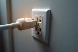 Wtyczka w gniazdku, gotowa do dostarczenia prądu. Zastanawiasz się, jaki prąd jest w gniazdkach? To zależy od kraju, ale zazwyczaj jest to prąd zmienny.