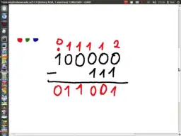 Przykład jak rozwiązać system binarny: odejmowanie 100000 - 111 = 011001.