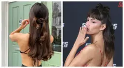 Dwie kobiety prezentują luźne upięcia włosów rozpuszczonych: jedna z warkoczem z tyłu głowy, druga z dwoma kucykami na czubku.