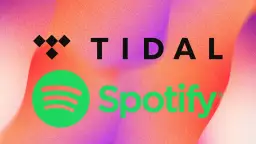 Loga Tidal i Spotify na tle gradientu.
