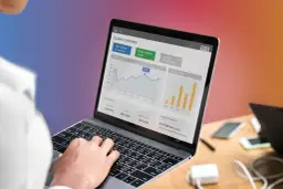 Analityka internetowa na laptopie: wykresy sprzedaży, globalny rynek i budżet projektu.