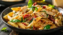 Makaron penne z kurczakiem i suszonymi pomidorami: Szybki przepis