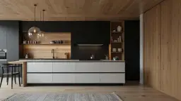 Kuchnia biało czarna z drewnem - stylowe połączenie kolorystyczne