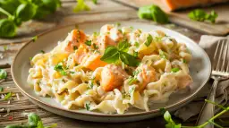 Makaron w sosie śmietanowo-ziołowym z kurczakiem lub łososiem