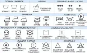 Simboli per capire come funziona una lavatrice: cicli, temperature, stiratura, asciugatura e lavaggio a secco.