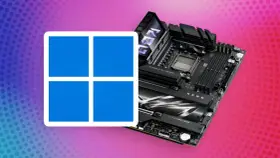 Windows 11 Logo neben einem ROG Mainboard. Ein TPM-Chip ist für die Sicherheit unerlässlich.