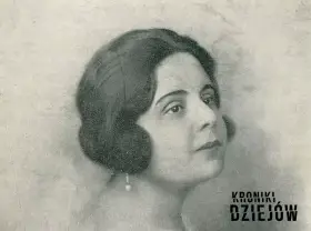 Portret kobiety z lat 20. XX wieku, z charakterystyczną fryzurą i kolczykiem. Jej życie prywatne budziło zainteresowanie.