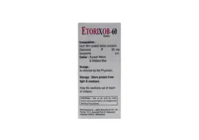 Opakowanie leku Etorixob-60, zawierającego 60 mg etoricoxibu. Przechowywać z dala od światła i wilgoci.