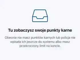 Tu zobaczysz swoje punkty karne. Obecnie nie masz punktów karnych lub policja nie wpisała ich jeszcze do systemu albo masz przekroczony limit na koncie.