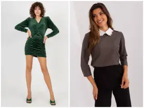 Elegancki strój na Wigilię: aksamitna sukienka w kolorze butelkowej zieleni lub stylowy komplet z bluzką i czarnymi spodniami.