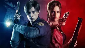 Leon y Claire, protagonistas de juegos supervivencia pc, listos para la acción con sus armas.
