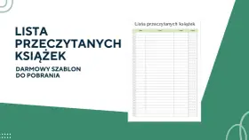 Lista przeczytanych książek – darmowy szablon do pobrania. Pomaga śledzić książki, które trzeba przeczytać, z miejscem na datę, tytuł, autora i ocenę.