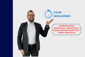 Mężczyzna w garniturze prezentuje kluczowe informacje dotyczące importowej odprawy celnej.