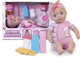 Mój ogródek, mój bobas! Lalka "Słodki Maluszek" z akcesoriami: butelki, gryzak i przytulanka. Idealna do zabawy w mamę.