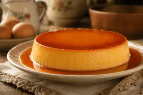 Delicioso flan de huevo casero con caramelo líquido. Una receta clásica que evoca recuerdos de infancia.